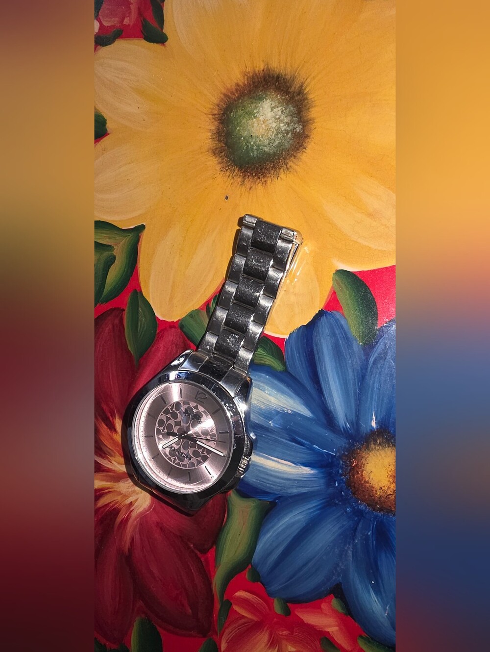 Coach Libby Stainless Steel Quartz Watch with Light Pink Signature Dial